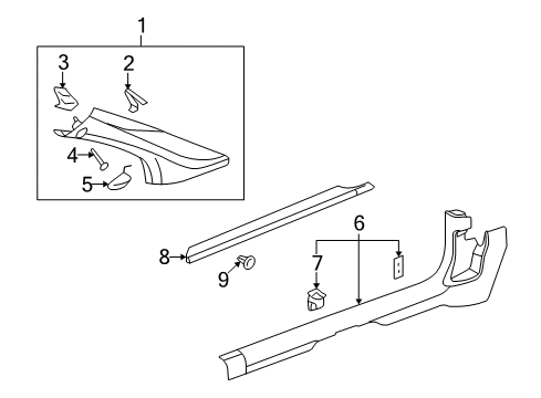 2009 Pontiac G5 Interior Trim - Pillars, Rocker & Floor Diagram