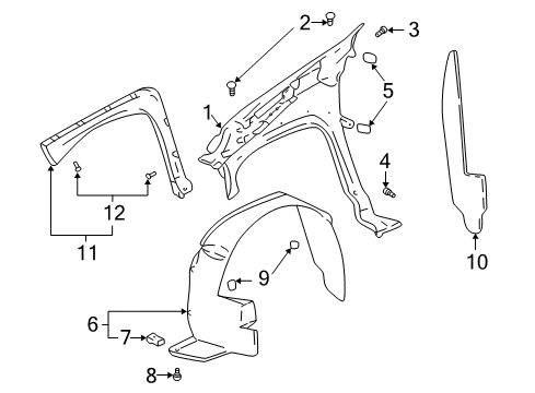 2005 Pontiac Aztek Liner Assembly, Front Wheelhouse Panel *Black Diagram for 10412850