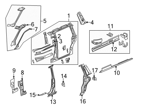 2006 Pontiac Montana Body Side Panel & Frame, Pillar Diagram