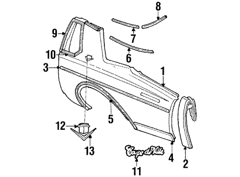 1987 Cadillac DeVille Molding Asm Front Fender And Rear Quarter *Saphireblu/M Diagram for 20698596