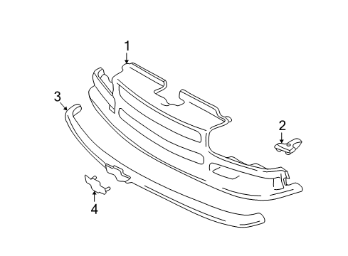 2000 Chevy S10 Grille & Components Diagram