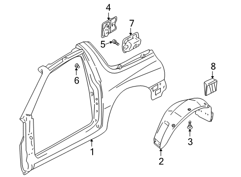 1999 Chevy Tracker Liner,Rear Wheelhouse Diagram for 30021274