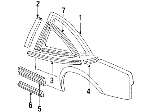 1988 Chevy Cavalier Quarter Panel & Components, Glass, Exterior Trim, Body Diagram 2 - Thumbnail