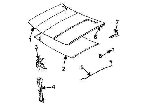 1989 Pontiac Grand Am Hood & Components, Body Diagram