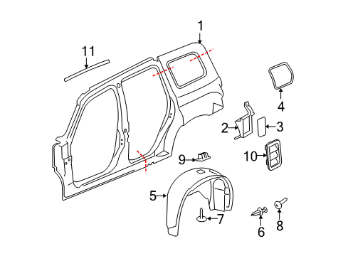 2007 Chevy HHR Quarter Panel & Components Diagram