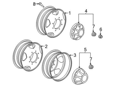 2021 GMC Sierra 3500 HD 20x8.5-Inch Aluminum 10-Spoke Wheel in Chrome Diagram for 84745542