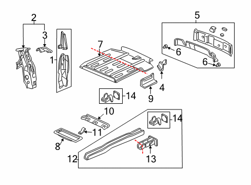 2000 Chevy Venture Rear Body Panel, Floor & Rails Diagram