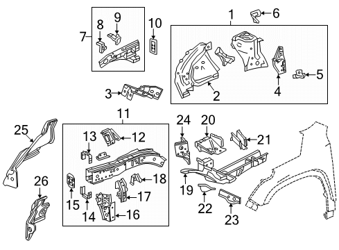 2023 GMC Acadia Extension, Front Compartment Inner Side Rail Diagram for 84002364