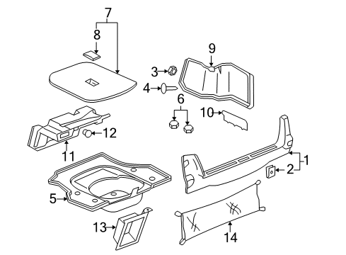 2006 Cadillac DTS Cover Assembly, Rear Compartment Spare Wheel Stowage Diagram for 25758469