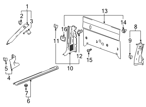 2012 Chevy Colorado Retainer,Rear Window Garnish Molding Diagram for 11609864