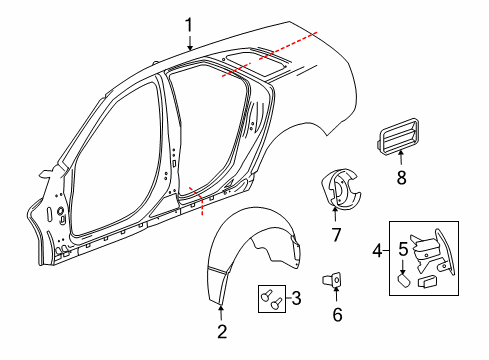 2013 Cadillac CTS Quarter Panel & Components, Exterior Trim, Body Diagram 3 - Thumbnail