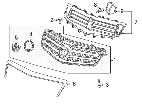 2013 Cadillac ATS Grille & Components Diagram 2 - Thumbnail