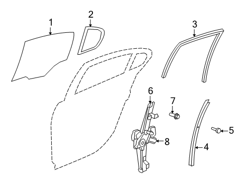 2008 Pontiac G8 Rear Door - Glass & Hardware Diagram