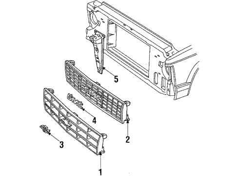 1990 Chevy S10 Blazer Radiator Grille Emblem Assembly Diagram for 15591449