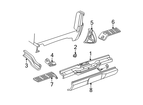 1995 GMC Sonoma Bumper Pkg., Rear Step, Black W/Step Pads *Black)(Insta Diagram for 12343436