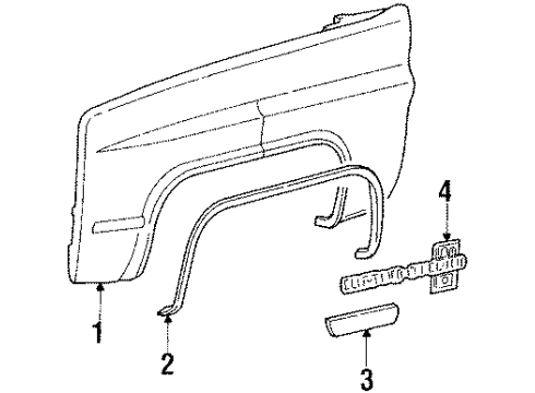 1985 GMC K2500 Plate Assembly, Front Fender Name Diagram for 14051849