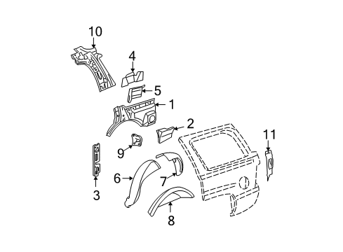 2006 Cadillac Escalade Inner Components - Quarter Panel Diagram