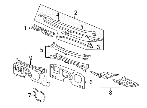 2006 Cadillac STS Panel Assembly, Air Inlet Grille Diagram for 25799854