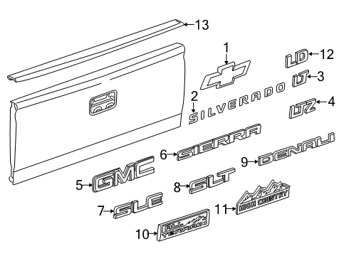 2018 Chevy Silverado 1500 Exterior Trim - Pick Up Box Diagram 13 - Thumbnail