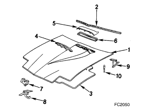 1989 Pontiac Firebird Hood & Components Diagram