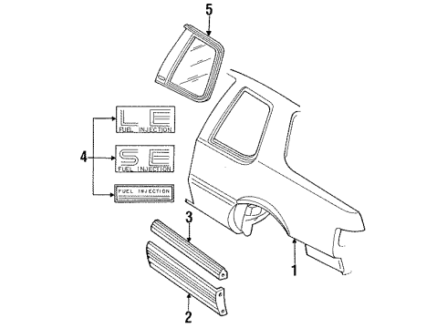 1990 Pontiac Grand Am Quarter Panel & Components, Glass, Exterior Trim, Body Diagram 2 - Thumbnail