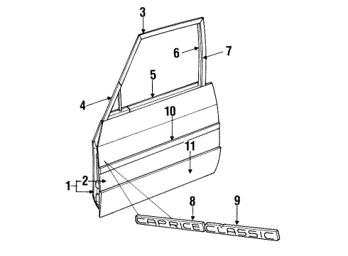 1992 Chevy Caprice Molding Kit, Front Side Door Lower Diagram for 12516925