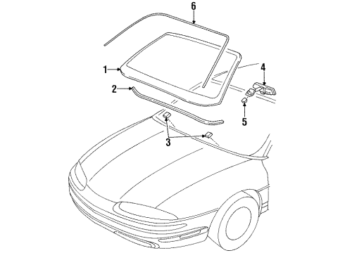 1998 Oldsmobile Aurora Spacer, Windshield Diagram for 25629780