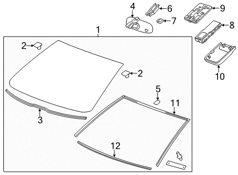 2011 Chevy Volt Windshield Glass, Reveal Moldings Diagram