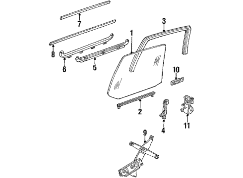 1987 Chevy Chevette Rear Door - Glass & Hardware Diagram