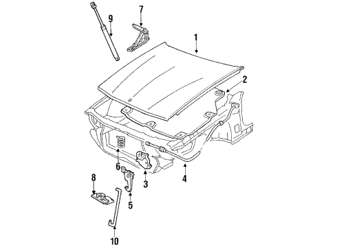 1986 Buick Riviera Orna Assembly, Hood Diagram for 20683966