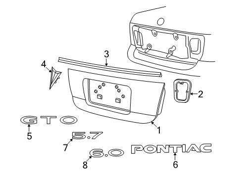 2005 Pontiac GTO Rear Compartment Lid Emblem Assembly *Satin Chrome Diagram for 92179914