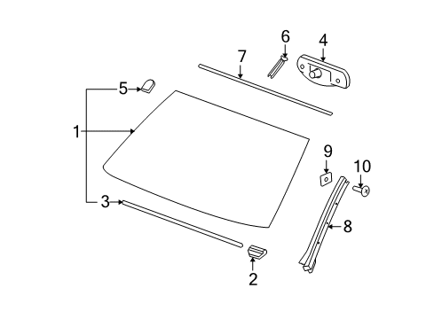 2009 GMC Yukon XL 1500 Windshield Glass, Reveal Moldings Diagram