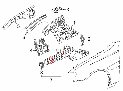 2016 Chevy SS Bracket Assembly, Front Compartment Side Rail Diagram for 92159727