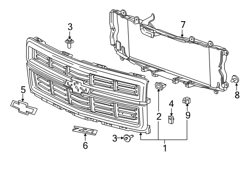 2015 Chevy Silverado 1500 Radiator Grille Emblem Assembly *Chrome W/Gol Diagram for 22786809