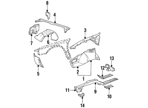 1992 Cadillac Eldorado Extension, Front Wheelhouse Panel Diagram for 25638288