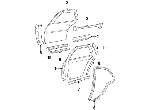 1999 Chevy Lumina Rear Door & Components, Exterior Trim Diagram