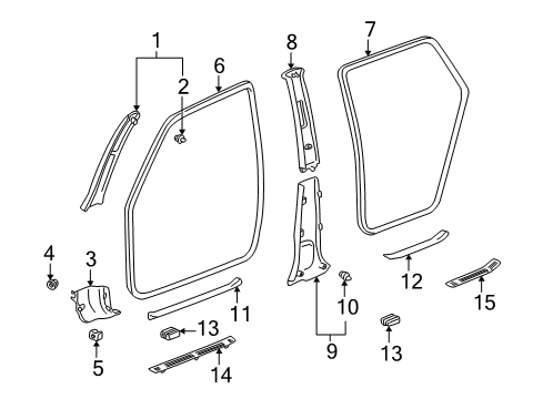 2004 Pontiac Vibe Panel,Center Pillar Lower Trim *Gray Diagram for 88972981