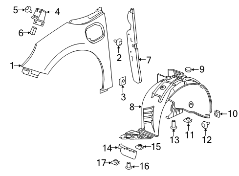 2016 Chevy Volt Insulator, Front Fender Diagram for 84064395