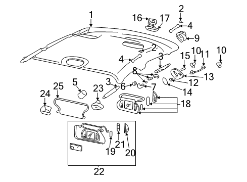 2003 Cadillac DeVille Clip,Headlining Trim Panel Diagram for 12482333