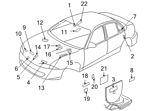 1998 Chevy Cavalier Label, Child Security Lock Information Diagram for 10444933