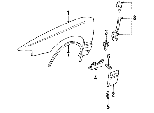 1992 Oldsmobile Custom Cruiser Molding Kit,Front Fender Lower Rear *Gunmetal Metal Diagram for 12510882