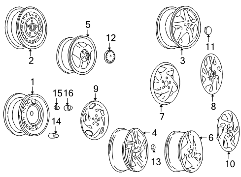 1995 Pontiac Sunfire Wheel Trim CAP Diagram for 22567779