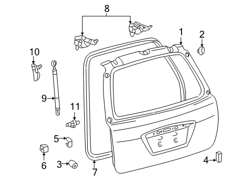 2007 Pontiac Vibe Hinge,Lift Gate Diagram for 88969846