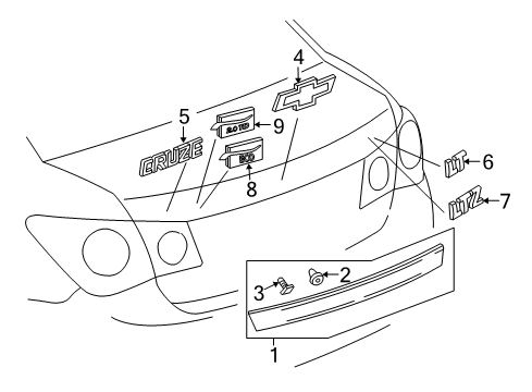 2015 Chevy Cruze Plate Assembly, Rear Compartment Lid Name Diagram for 95989986