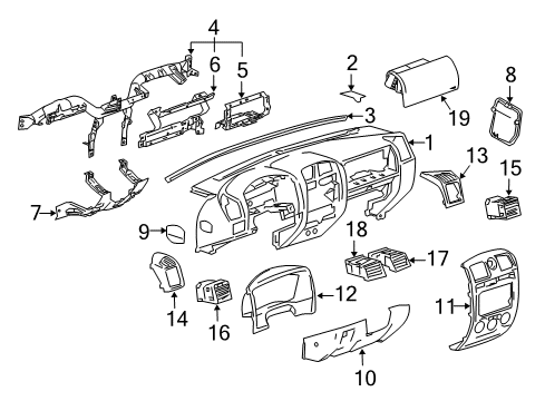 2007 GMC Canyon Cover,Instrument Panel Outer Trim *Medium Duty Dark Pewter Diagram for 15171376