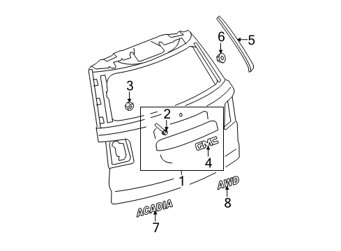 2008 GMC Acadia End Gate Name Plate Assembly Diagram for 22759917