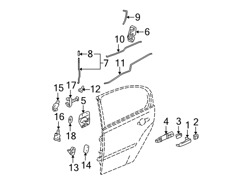 2004 Chevy Malibu Rod, Rear Side Door Inside Handle Diagram for 22627074