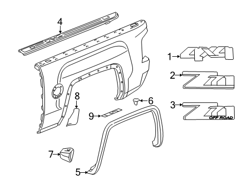 2015 GMC Sierra 2500 HD Exterior Trim - Pick Up Box Diagram 7 - Thumbnail