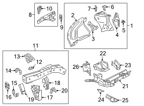 2022 Cadillac XT6 Structural Components & Rails Diagram