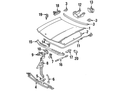 1996 Chevy Impala Bracket Assembly, Hood Open Asst Rod Upper Diagram for 10226519